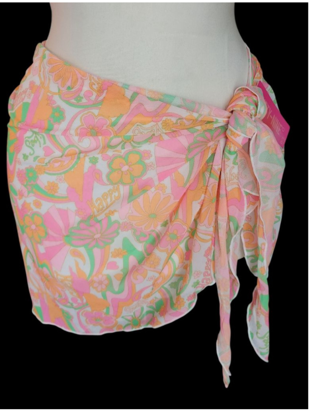 Ninety-Nine Vibe Psychedelic Floral Wrap Sarong Skirt One Size Pink Orange NWT